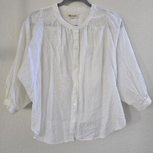 Madewell Women’s White & Silver Lightweight 3/4 Batwing Button Up